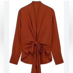 Zara Orange Front Tie Blouse Top